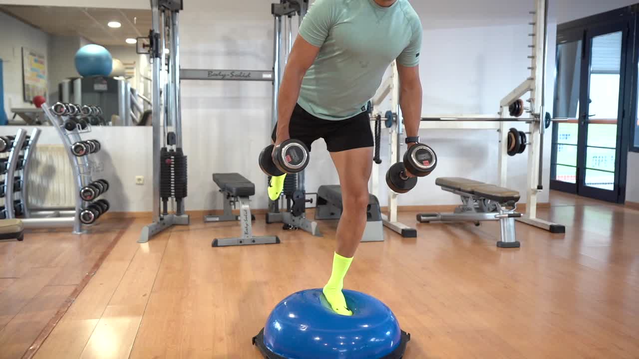 Single Leg Deadlift on Bosu Ball with Dumbbells