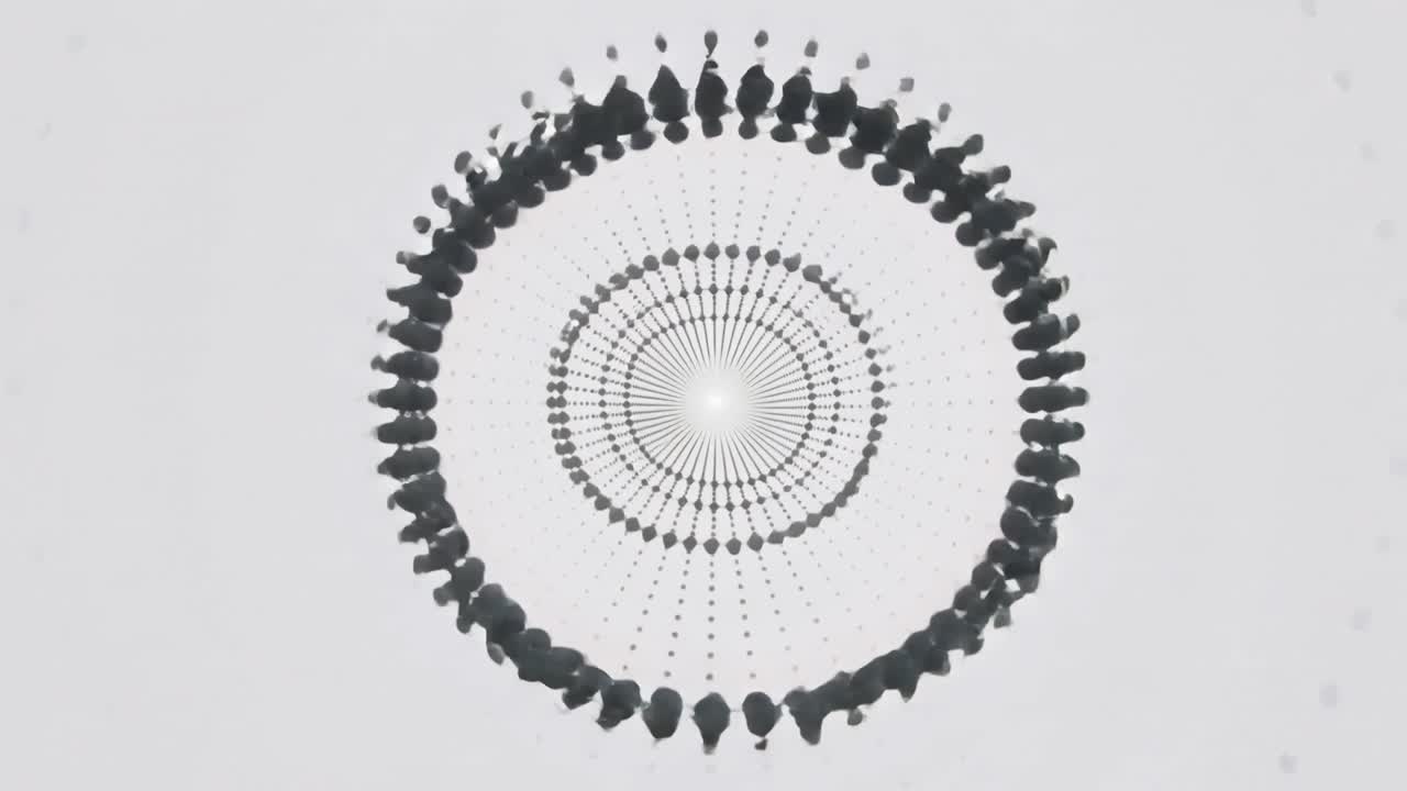 On play, concentric gray dot rings expanding and pulsing, forming bead band, visualizing rhythm