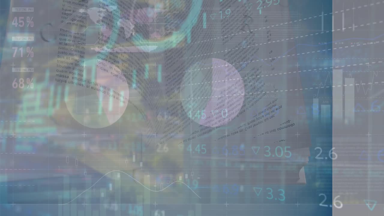 Animation of graphs and data over cityscape