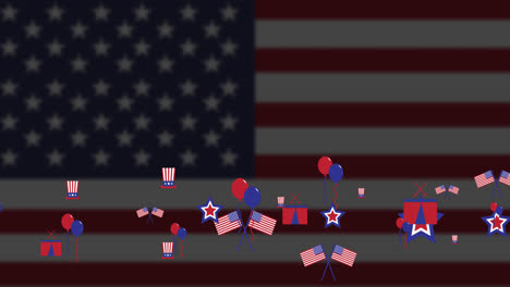 animation of american icons with flag of united states of america