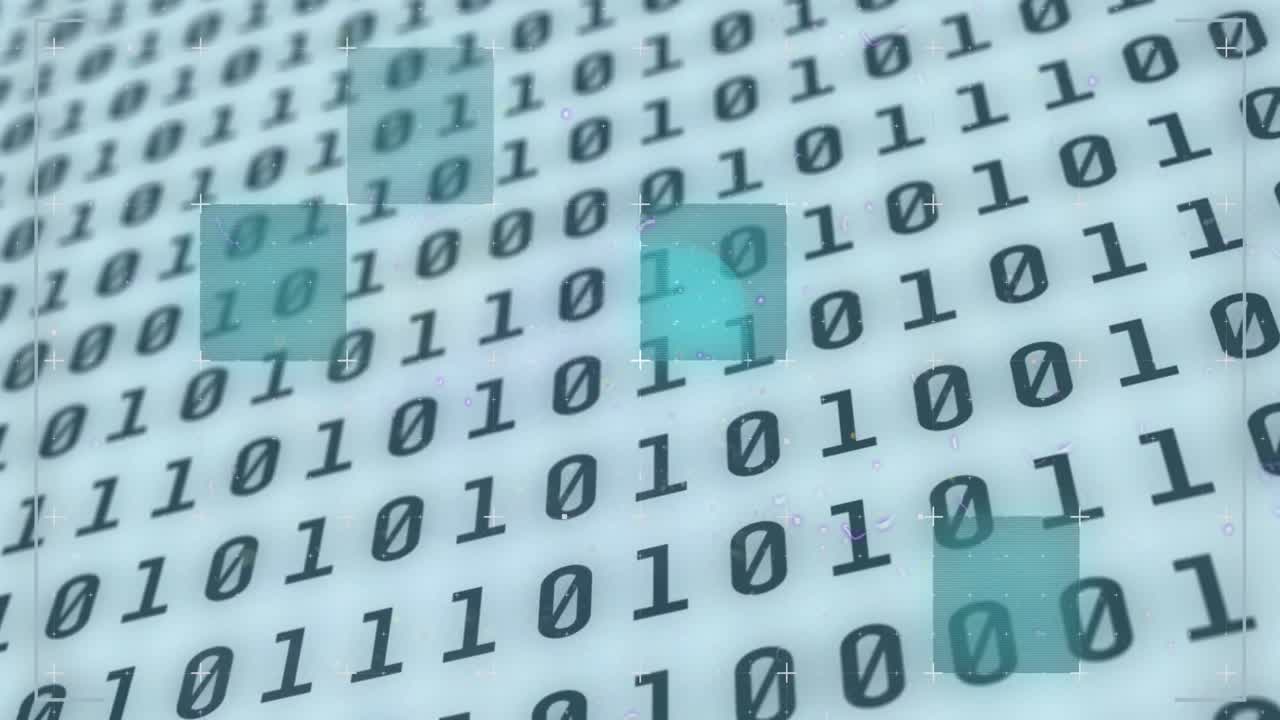 Animation of binary coding numbers changing with markers and squares in background