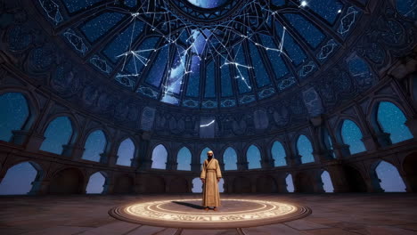man in a celestial temple