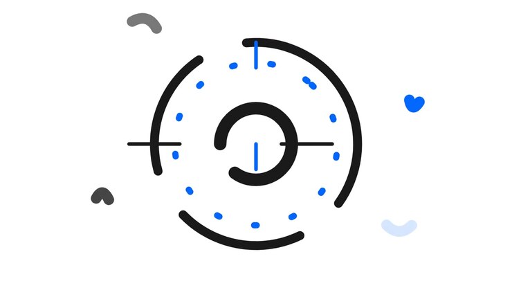 Cerchio di caricamento animato astratto con elementi grafici minimalisti