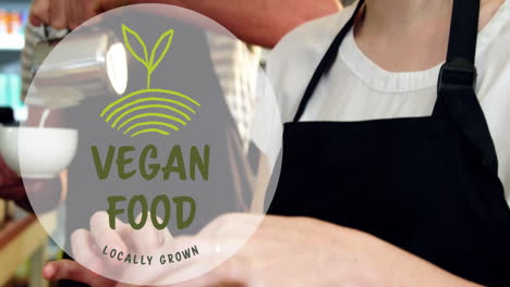vegan food locally grown animation over barista preparing coffee