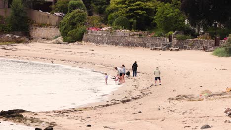 family playing on aberdour beach, fife, scotland