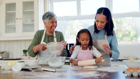 Family,-parents-and-girl-baking-in-kitchen