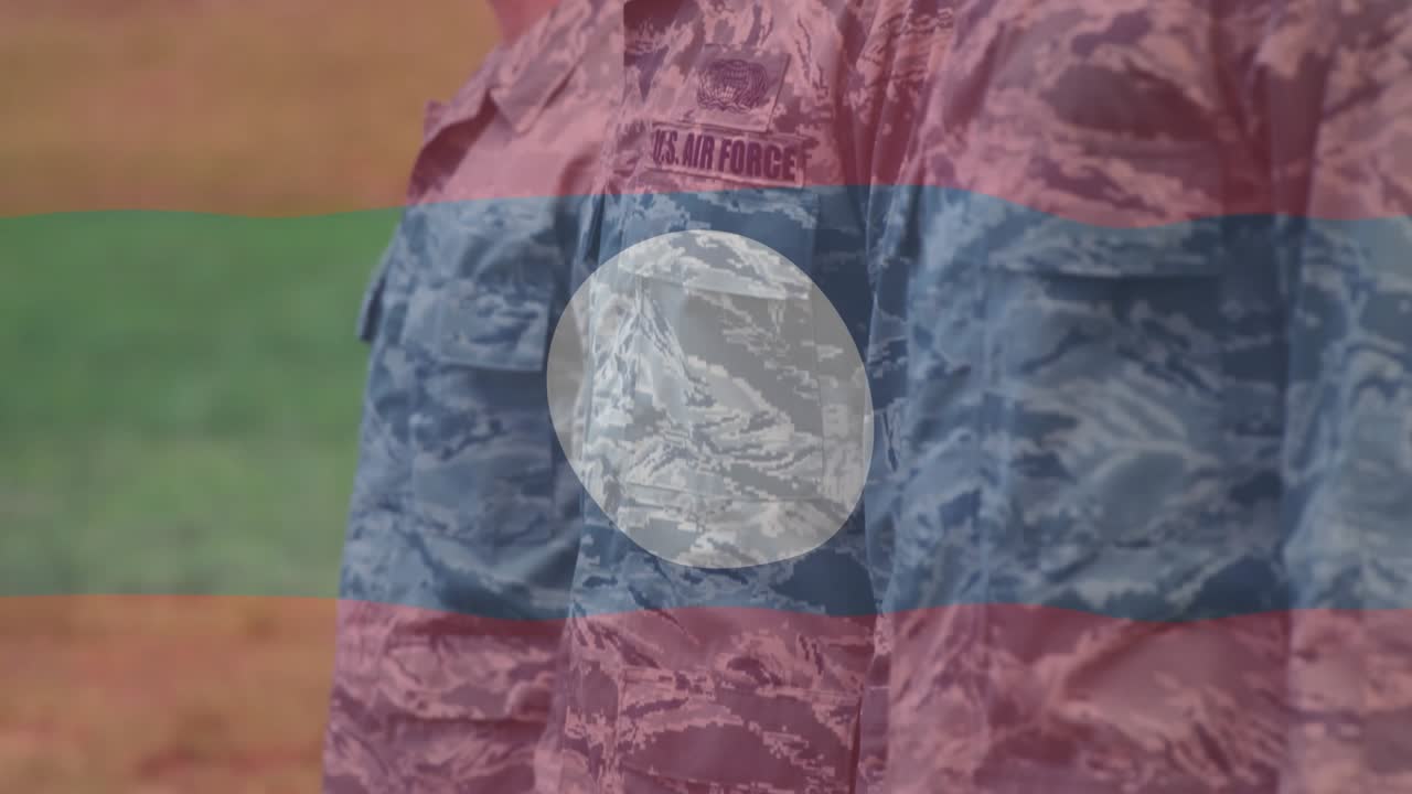 Camera panning right revealing third Army trainee in cap, trio holding drill stance