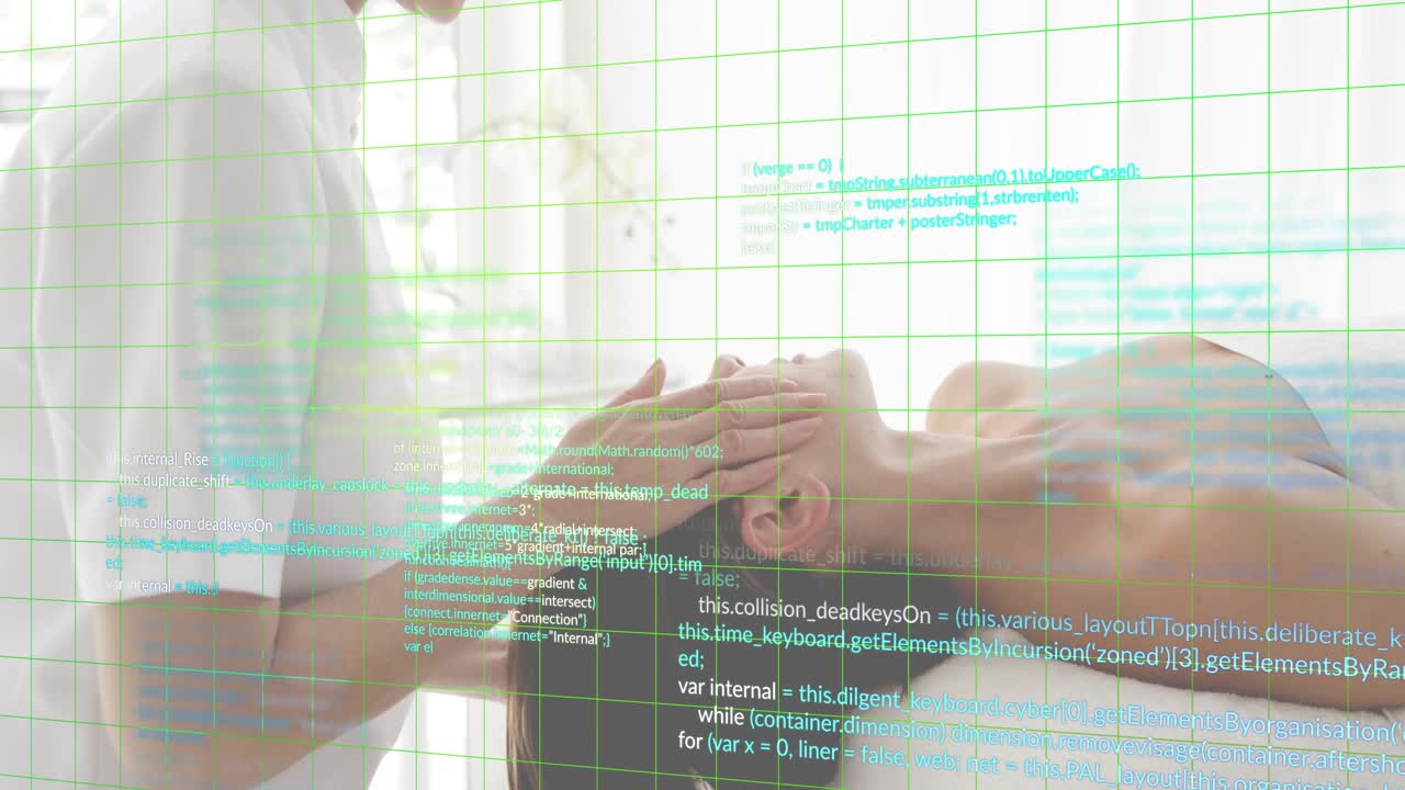 Therapist inspecting facial skin and performing massage on table in skincare spa for skin health