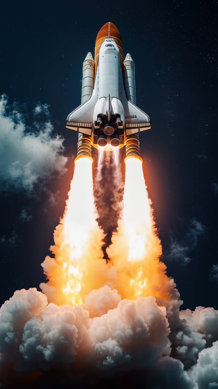 Potente Space Shuttle in lancio nel cielo notturno stellato