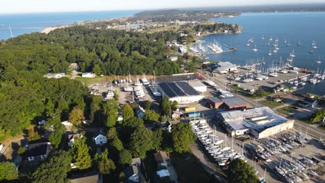 aerial spin from muskegon lake to lake michigan