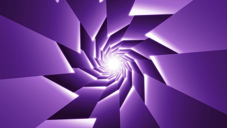 Tunnel a spirale viola con spigoli vivi. Sfondo animato astratto in loop
