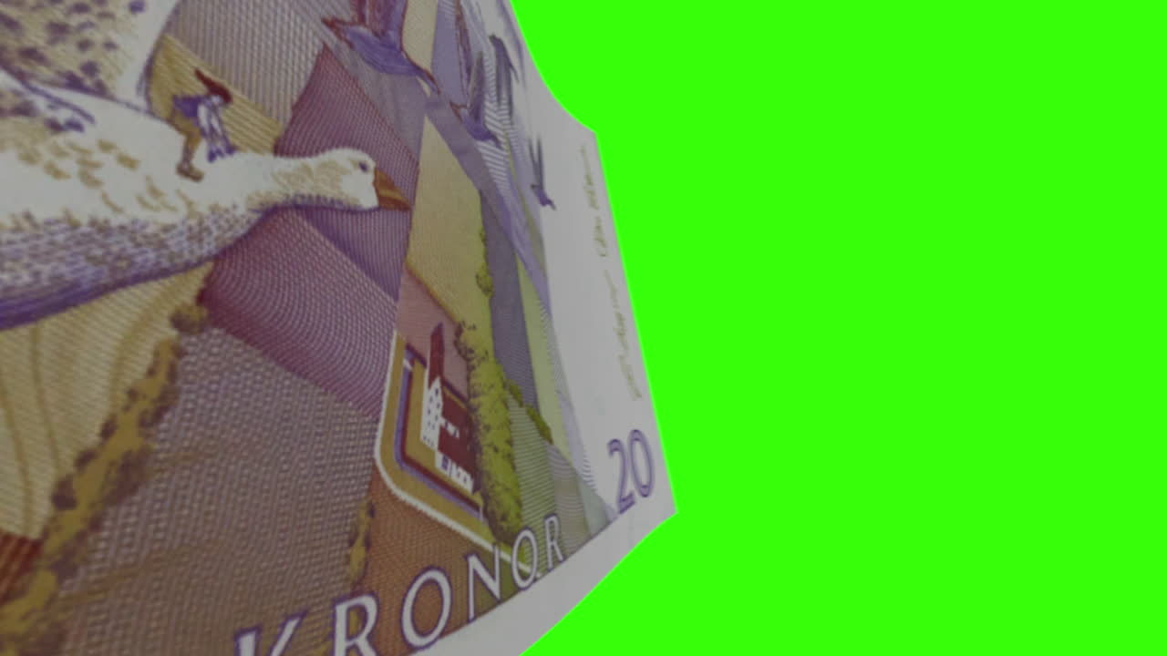 Swedish 20 Kronor Banknotes (Front and Back) on Green Screen