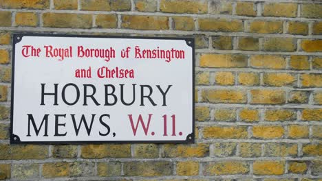 horbury mews street sign of royal borough of kensington and chelsea in notting hill, west london, england