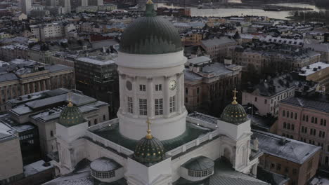 drone aerial view of helsinki cathedral. flying back