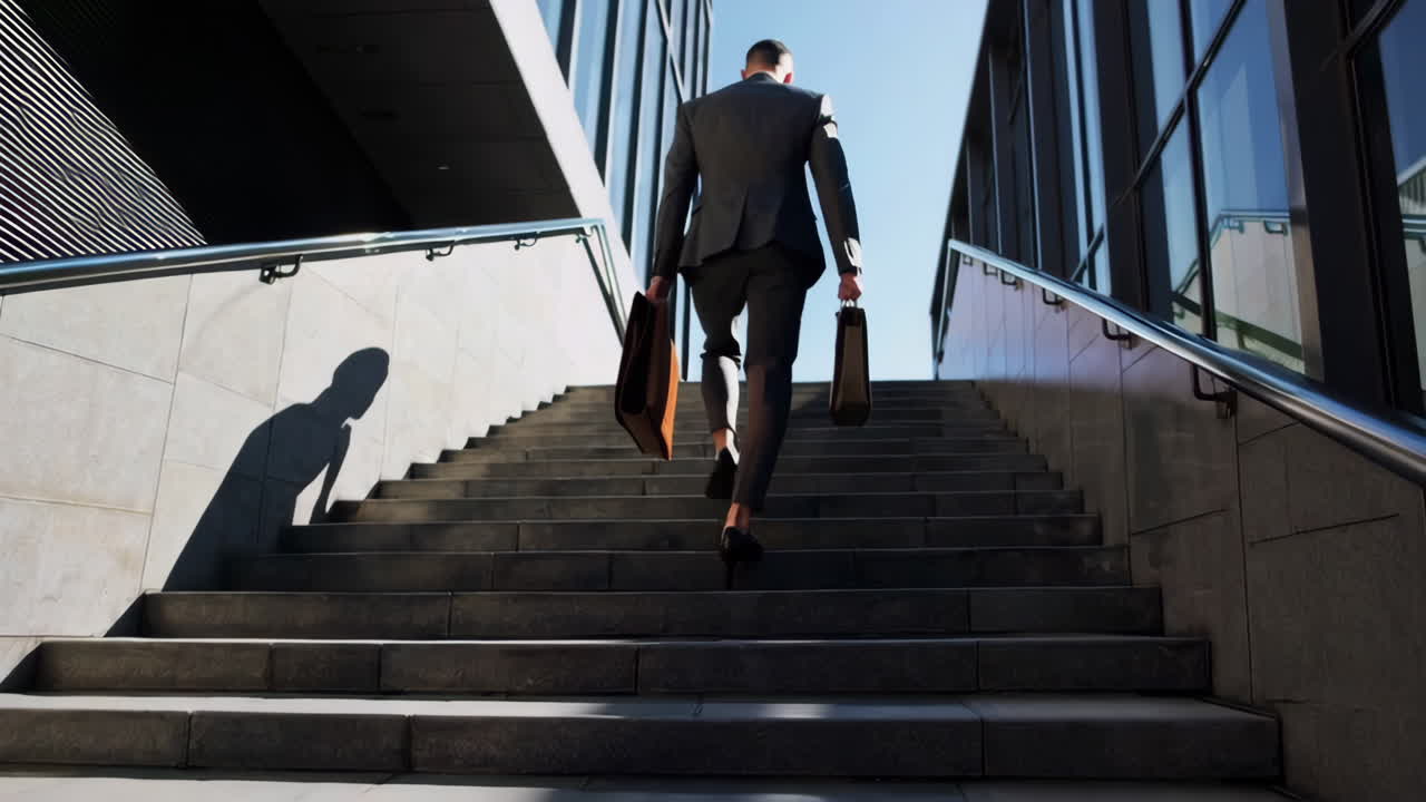 un hombre de negocios subiendo escaleras.