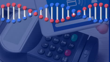animación de la cadena de adn de sniping sobre el teléfono inteligente y la terminal de pago