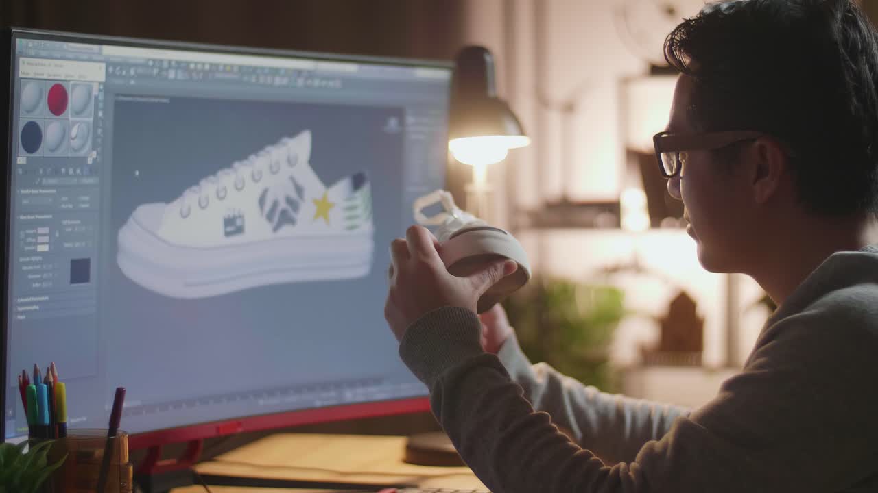 Designer Working on Shoe Model in 3D CAD Software