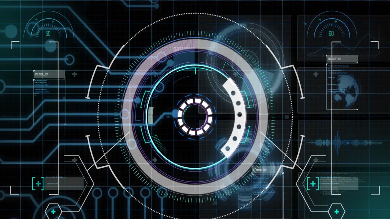 Animation of interface with round scanners, microprocessor connections and data processing