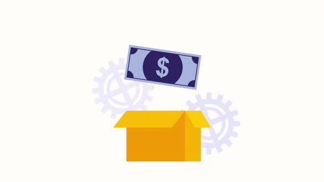 box carton with bill dollar money