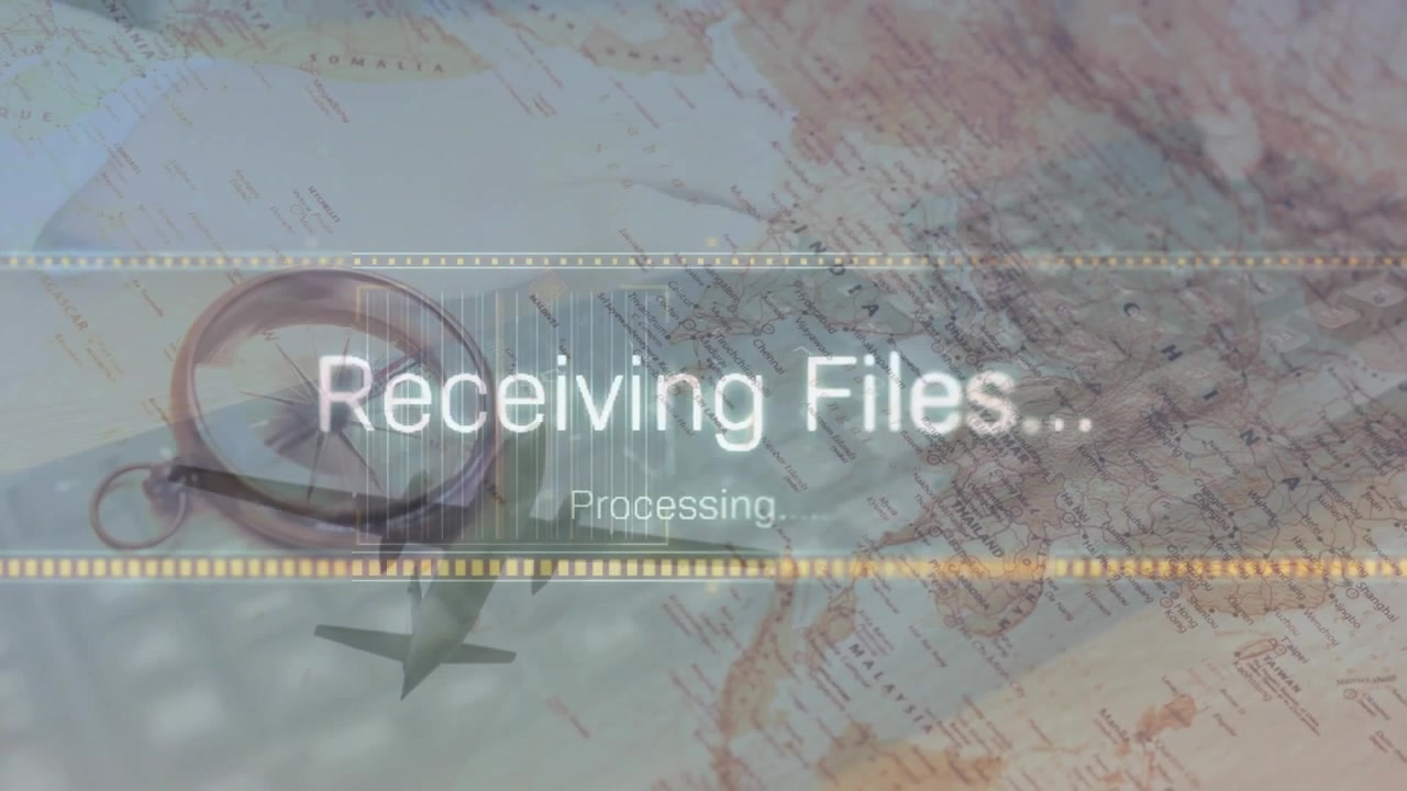 Animation of multiple texts, map, compass and cropped hands typing on keyboard over flying plane