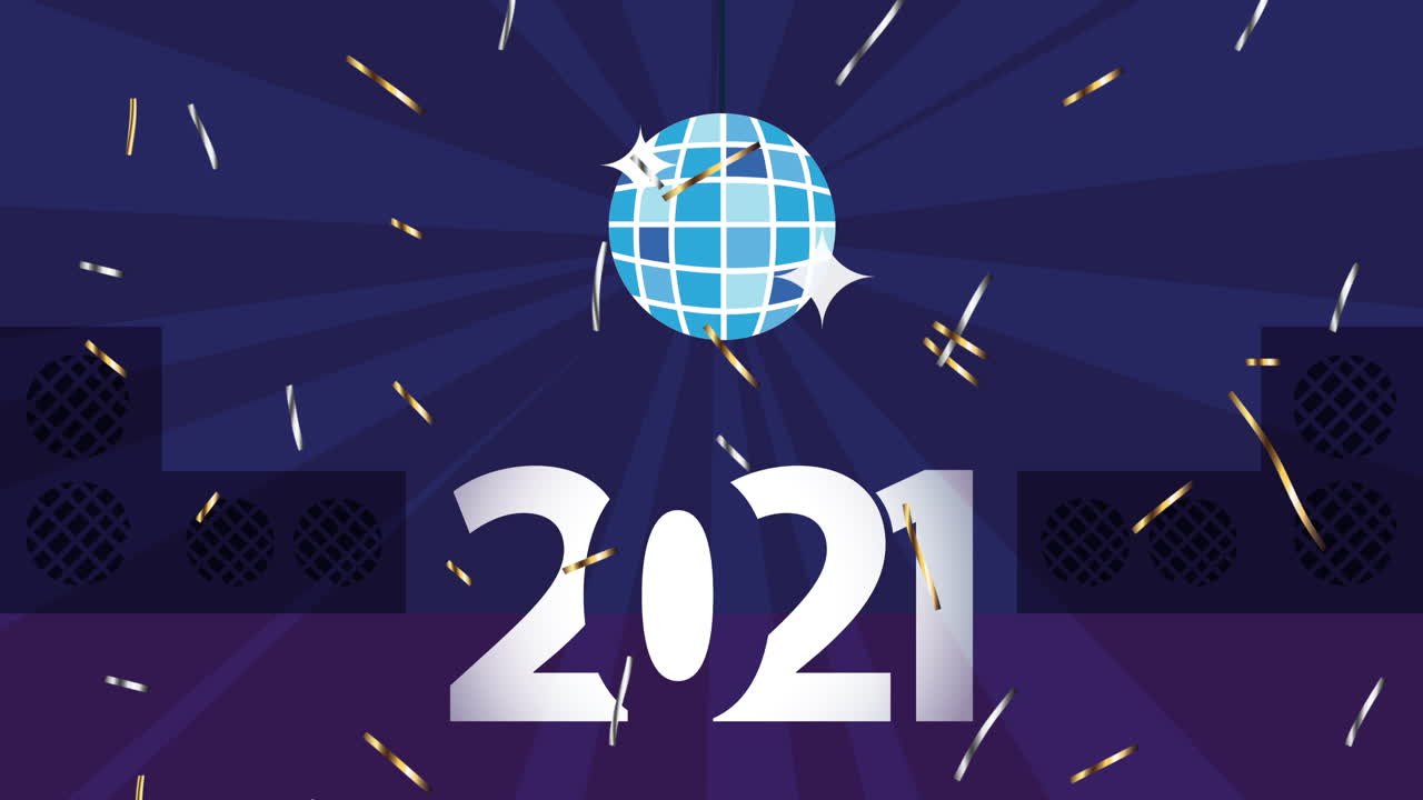 glückliches neues jahr 2021 feiern mit zahlen und spiegeln lichter ball hängen