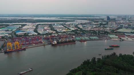 saigon river shipping port in evening