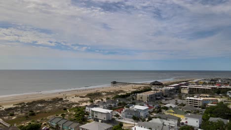 panning drone shot of the southern end of tybee island in coastal georgia