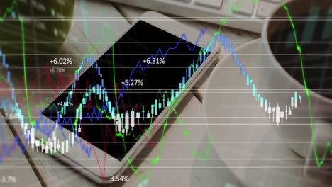 Animation-of-financial-data-processing-over-smartphone-on-desk