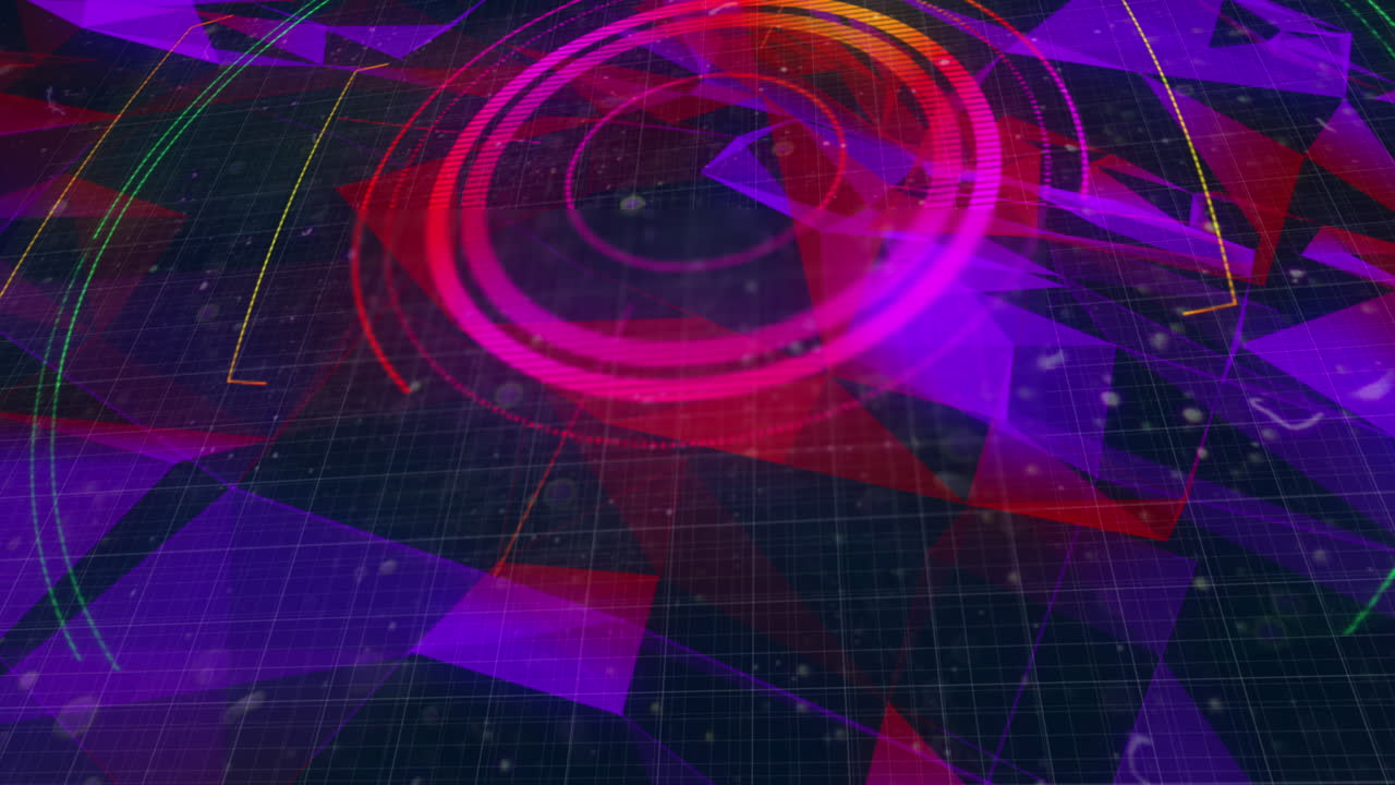 Digitální animace kruhového skeneru na pozadí sítě plexus na modrém pozadí.