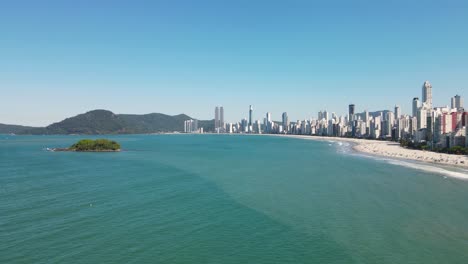 Aerial-view-of-Balneario-Camboriu,-Brazil-from-the-Ocean-with