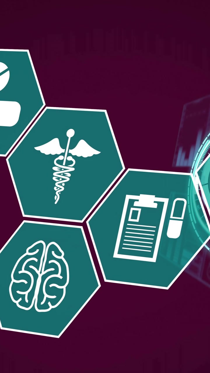 Icone Animate di Medicina e Scienza in Motivo Esagonale.