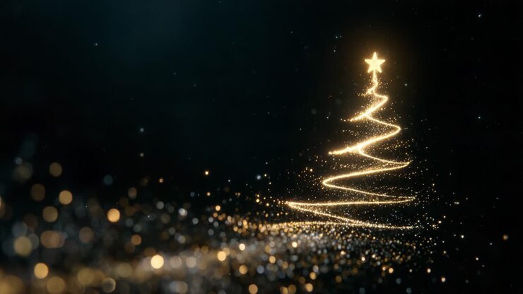Enchanting Sparkling Christmas Tree Illuminated by a Star, Surrounded by a Magical Glow and Shimmering Lights, Perfect for Celebrating the Holiday Spirit
