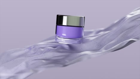 purple skincare jar on fabric