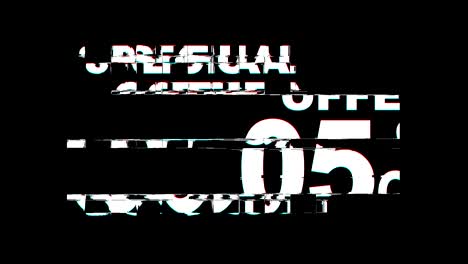 special offer 5% percent off glitch effect text digital tv distortion 4k loop animation