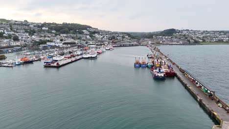 low panning drone,aerial newlyn harbour cornish fishing port uk