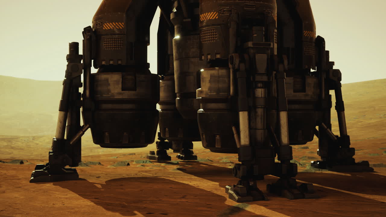 Mars rover landing gear on the surface exploring alien terrain and atmosphere