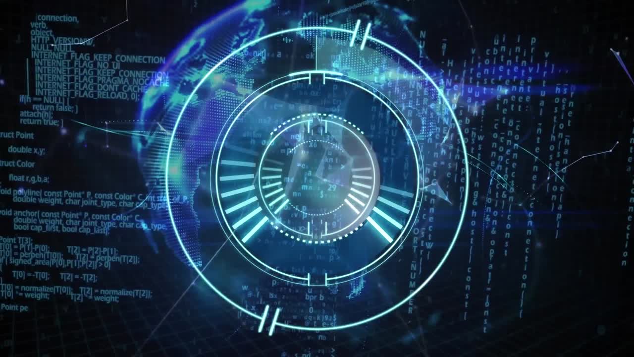 Animation of scope scanning over data processing and globe