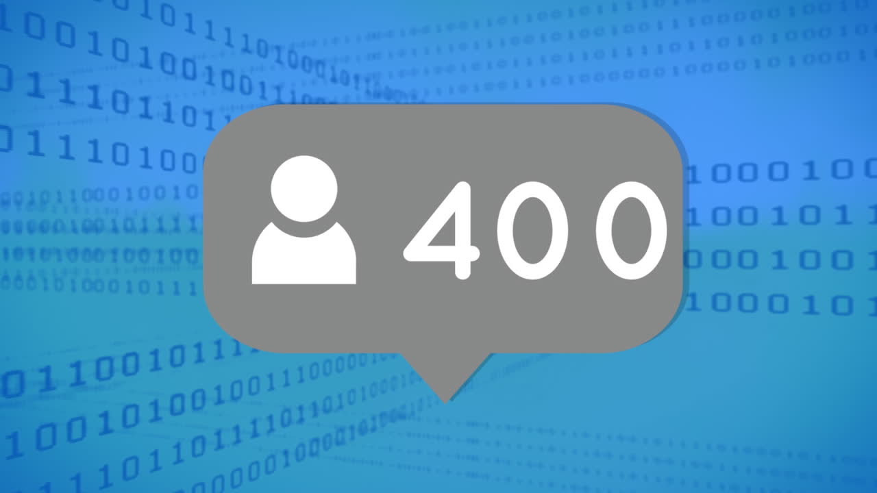 Animation of media icon over binary coding on blue background