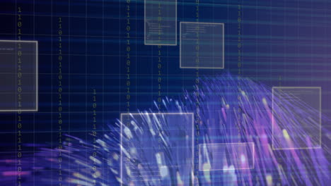 Animation of data processing over light trails on black background