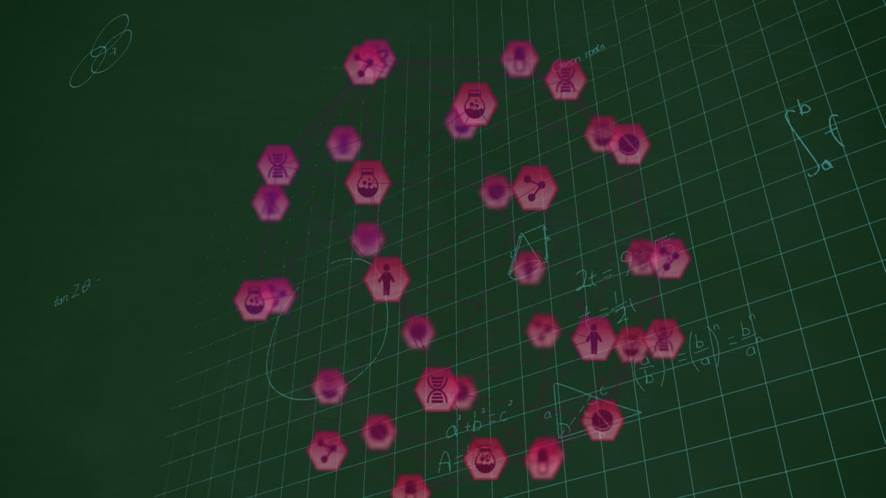 animación de iconos sobre ecuaciones matemáticas en fondo negro