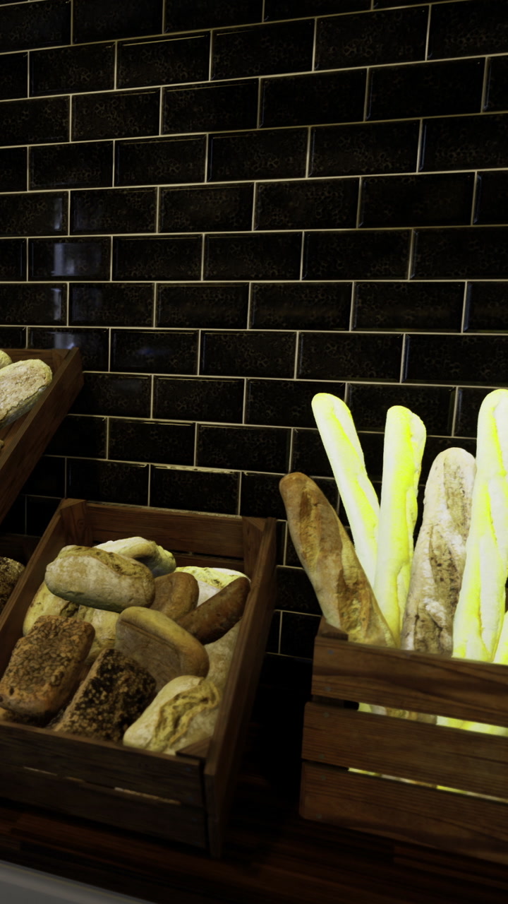 Breads of joy displayed in artisan wooden crates at a cozy bakery