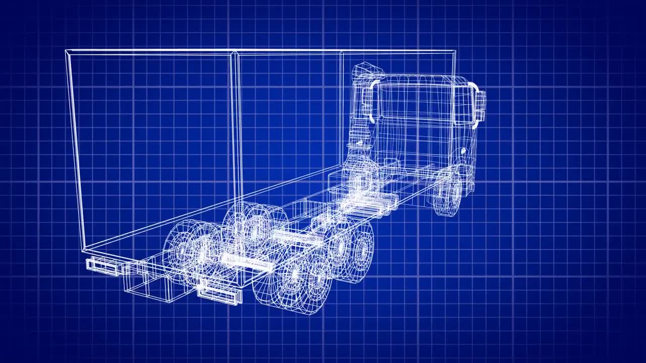 그리드에서 회전하는 3d 자동차 드로잉의 애니메이션