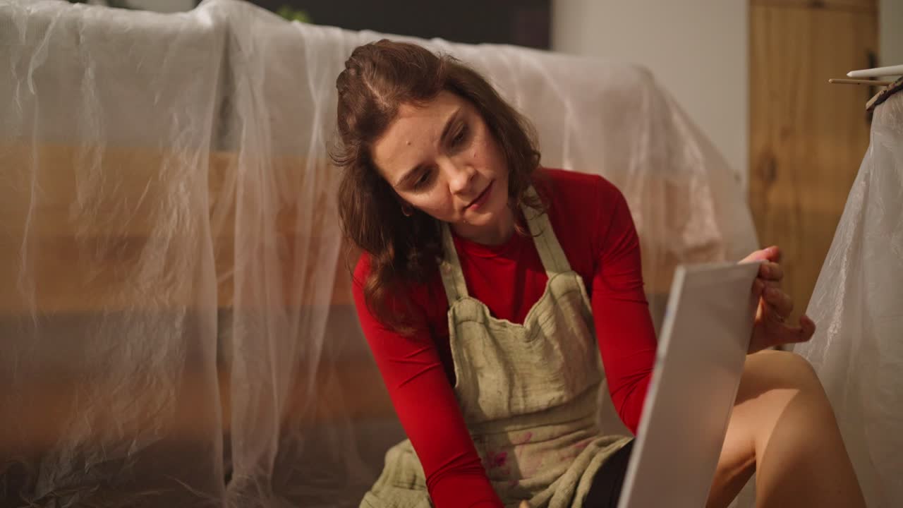mujer pintando en casa