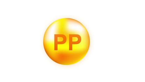 complejo de vitaminas pp con gota realista en fondo gris. partículas de vitaminas en el medio. gráficos de movimiento.