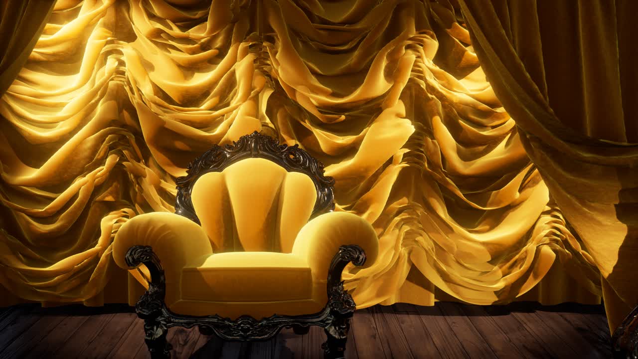 의자 가 있는 고급스러운 극장 커튼 무대