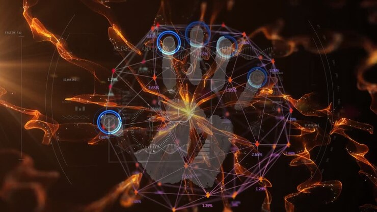 Animation of data processing over handprint