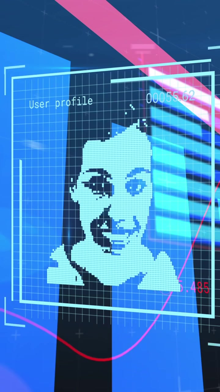 Animation of data processing and people icons over blue background