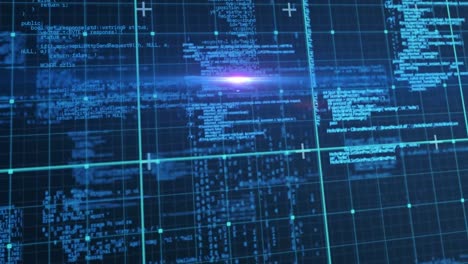 animation of light trails over data processing on black background