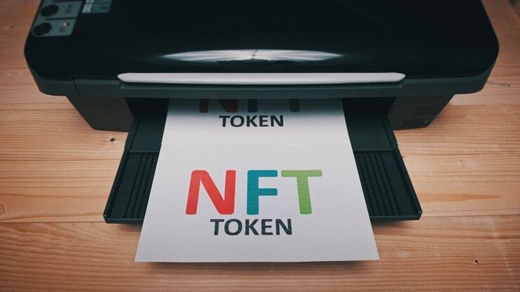NFT-tokenudskrivning, indskrift på hvidt papirark udskrevet af en inkjetprinter
