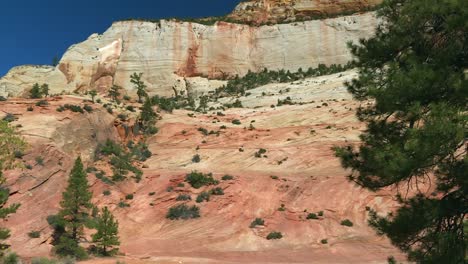 Trockener-Orangefarbener-Sandsteinhang-In-Der-Schluchtlandschaft-Des-Zion-Nationalparks